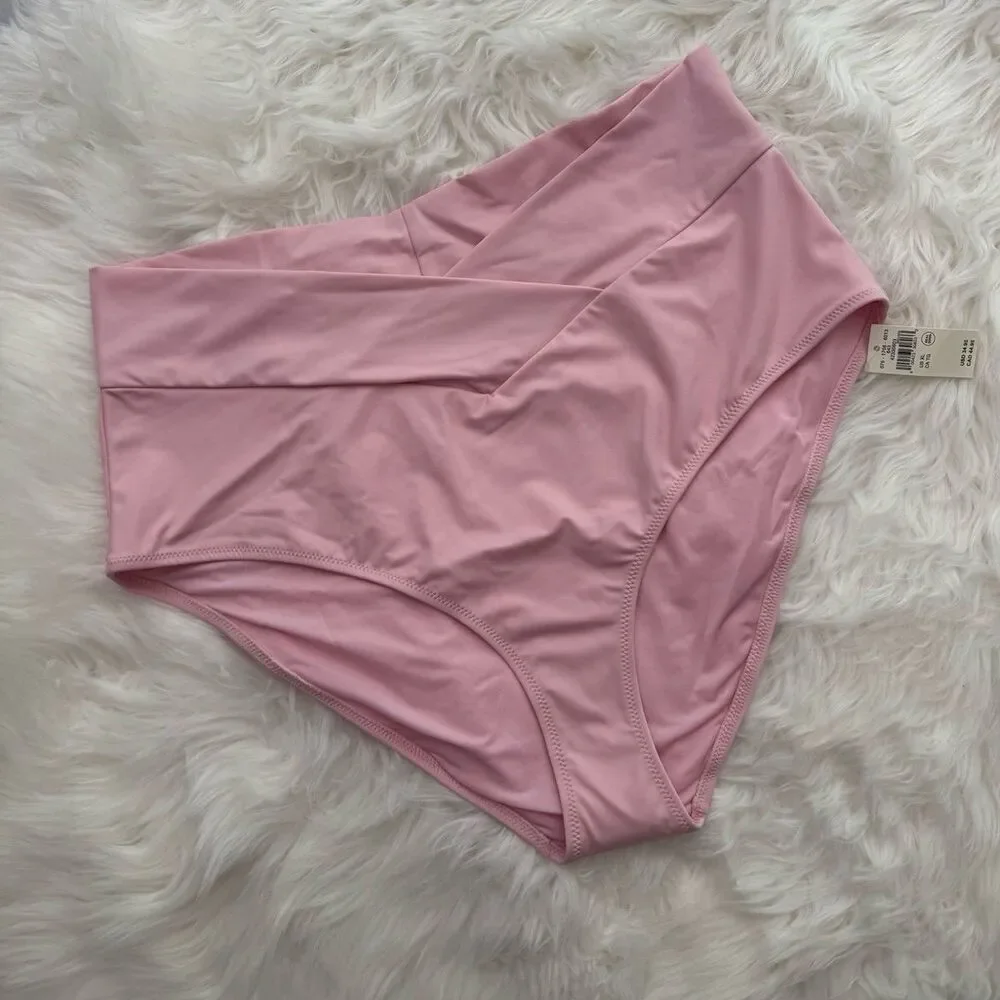 Aerie High Rise Full Coverage Crossover Bikini Bottom Bloom Size XL